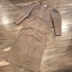 Vintage Two Piece Jacket And Skirt Pleated Shoulders Double Breasted Style